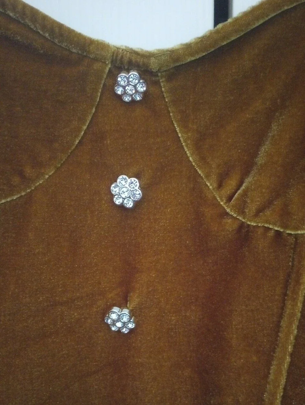 Forever 21 Gold Brown Velvet Sleeveless Corset Crop Top Rhinestone Buttons S